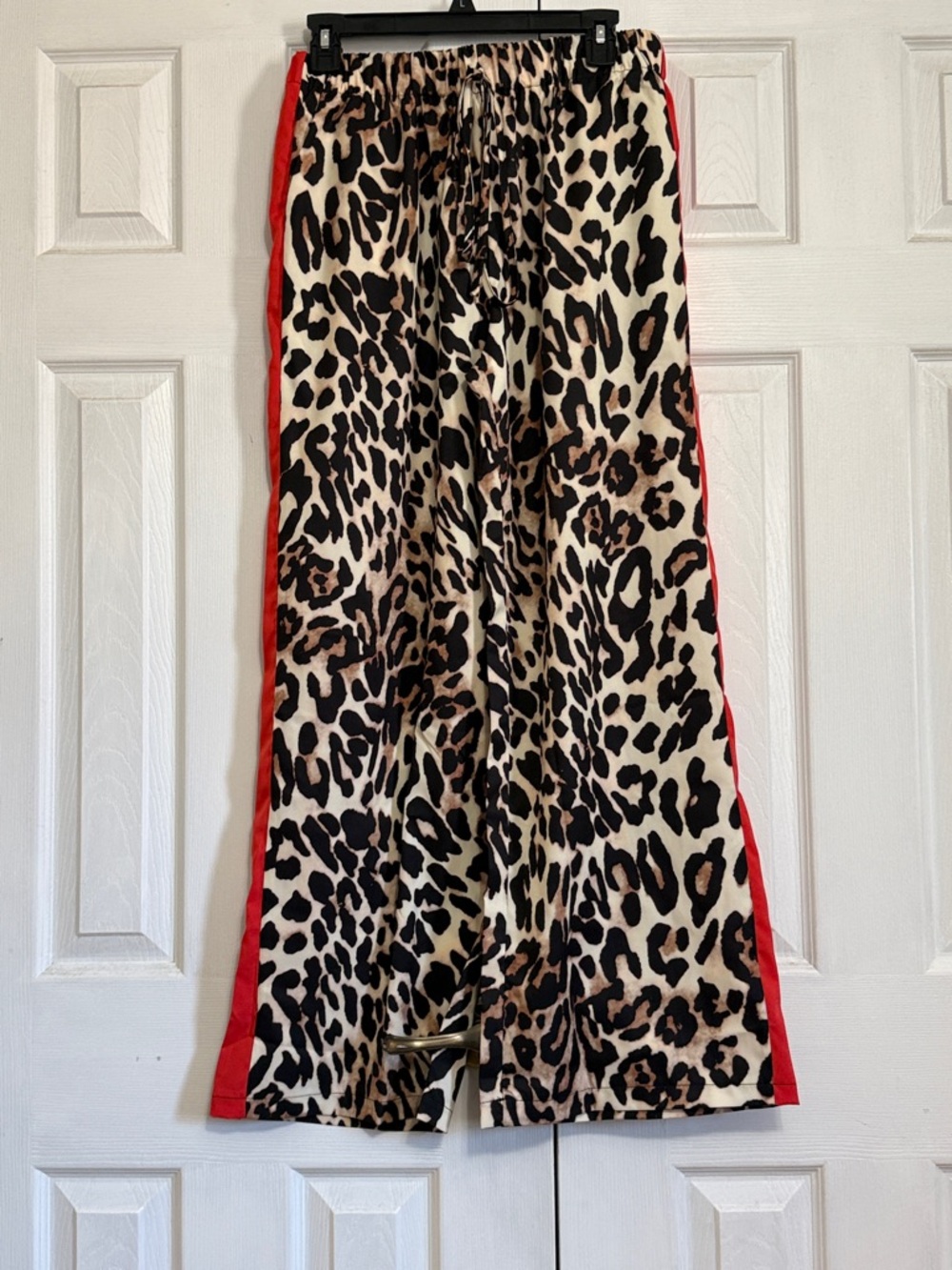 Leopard Print Wide-Leg Skirt with Red Side Stripe
